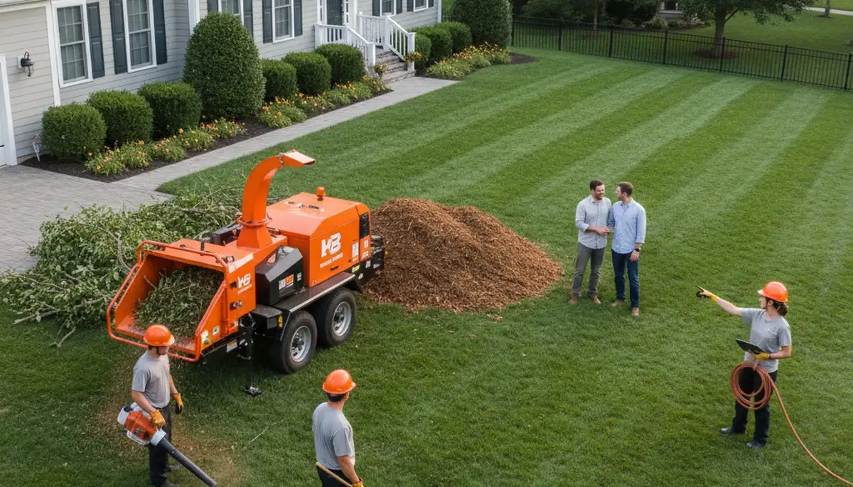 Completed tree removal and yard restoration by professional crew in Andover, MA with wood chipper cleanup