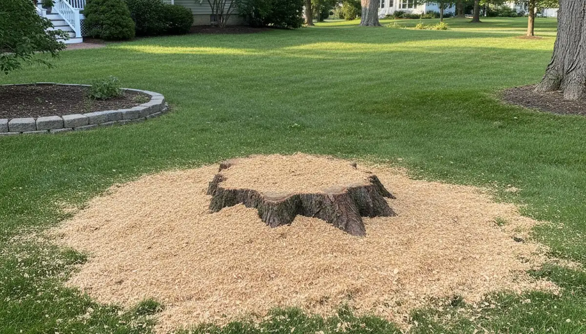Finished stump grinding and level soil ready for seeding by tree removal experts in Andover, MA