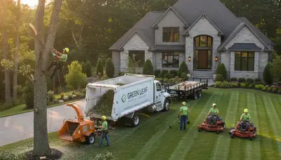 Professional lawn care and tree service team working in Andover, MA
