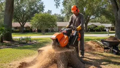 Professional stump grinding service removing tree stumps in Groveland, MA by Andover Tree Service