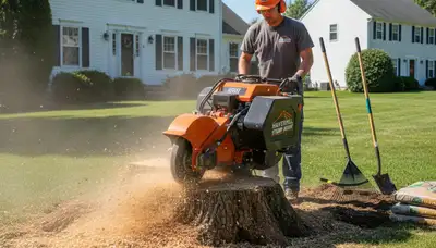 Professional stump grinding removing tree stumps in Haverhill, MA by Andover tree removal experts