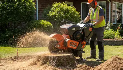 Professional stump grinding service removing tree stumps in Andover, MA for lawn restoration