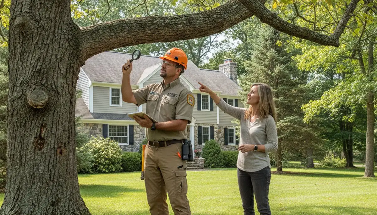Certified arborist performing tree health assessment for Boxford homeowners near Andover, MA