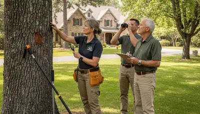 Certified arborist performing tree health assessment for homeowners in Groveland, MA