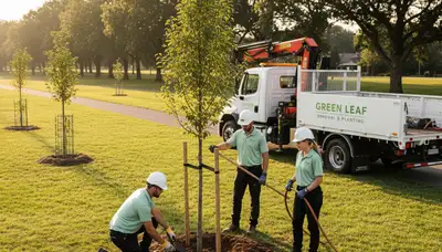 Arborist planting new tree in residential yard in Andover, MA by Andover Tree Service