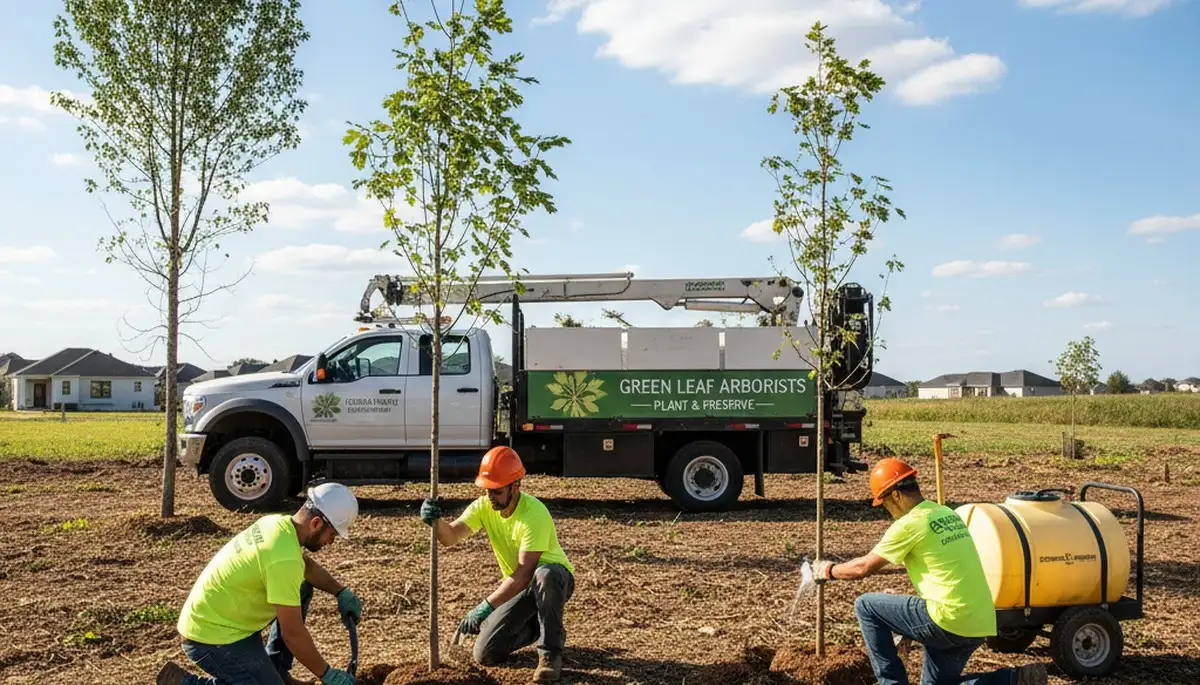 Arborists planting new trees in Andover, MA for residential landscape by Andover Tree Service